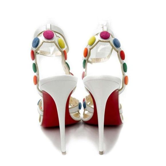 Christian Louboutin White Smartissima 100 Suede-trimmed Leather Sandals - Picture 7 of 12